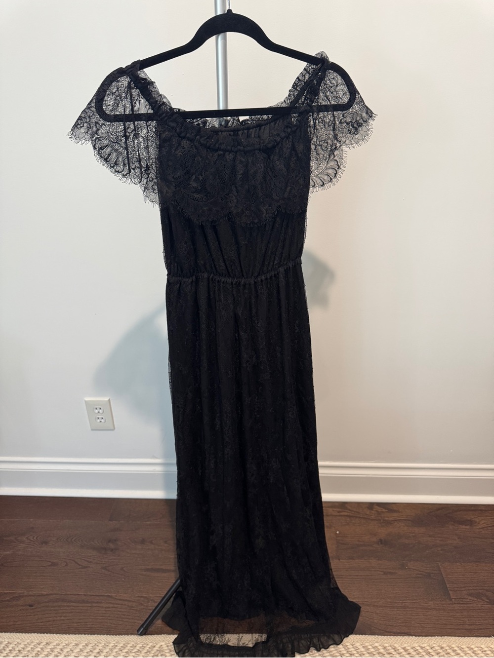 The Kooples Black Lace Off-Shoulder Maxi Gown